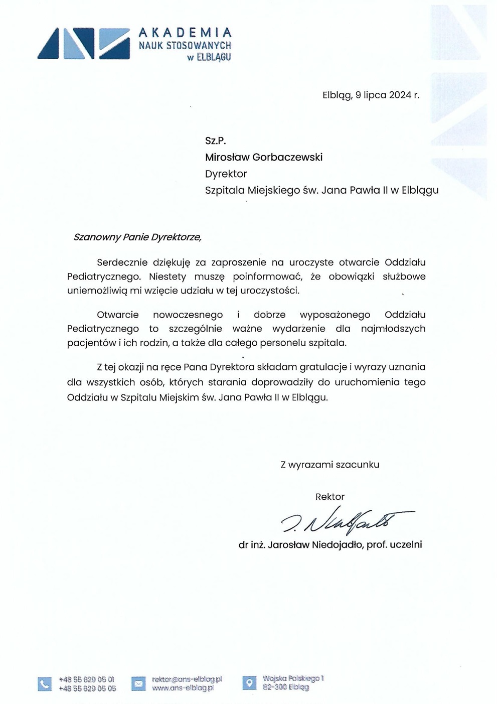 5 list gratulacyjny Rektor ANS 1